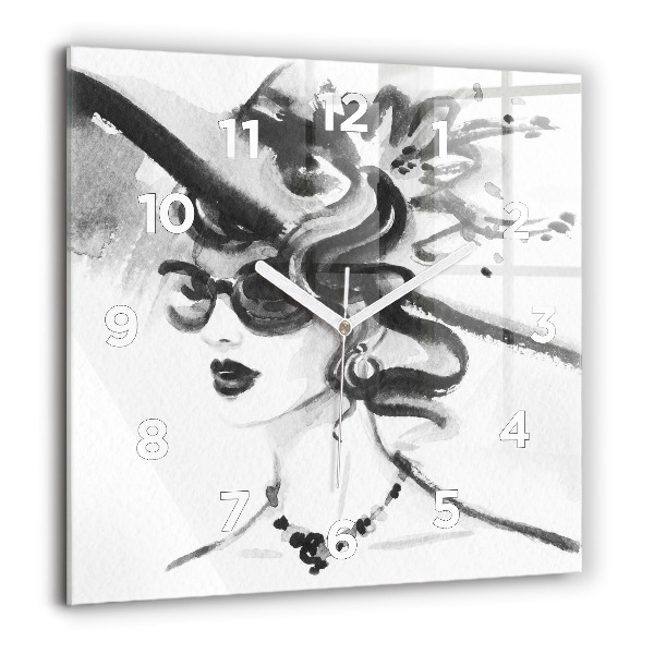 Square glass wall clock Fashionable woman