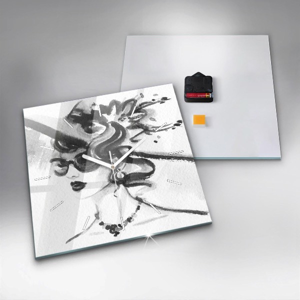 Square glass wall clock Fashionable woman