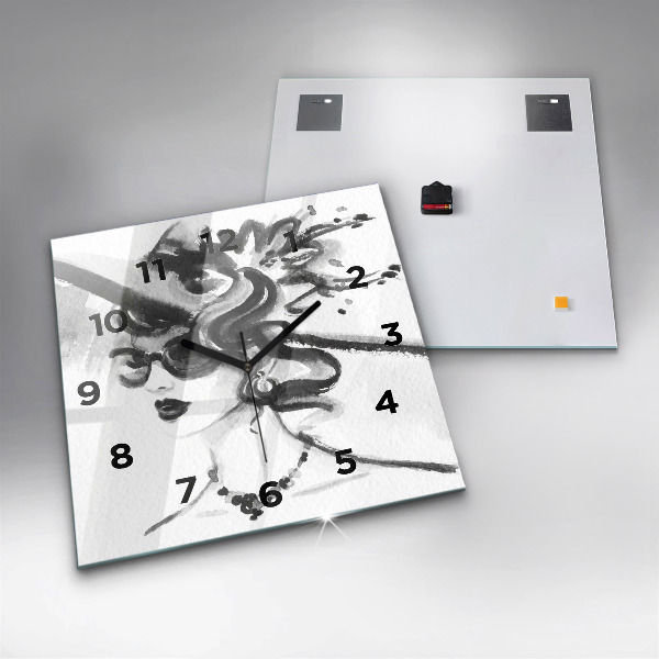 Square glass wall clock Fashionable woman
