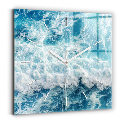 Square glass wall clock Ocean waves