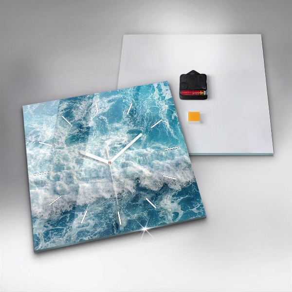 Square glass wall clock Ocean waves