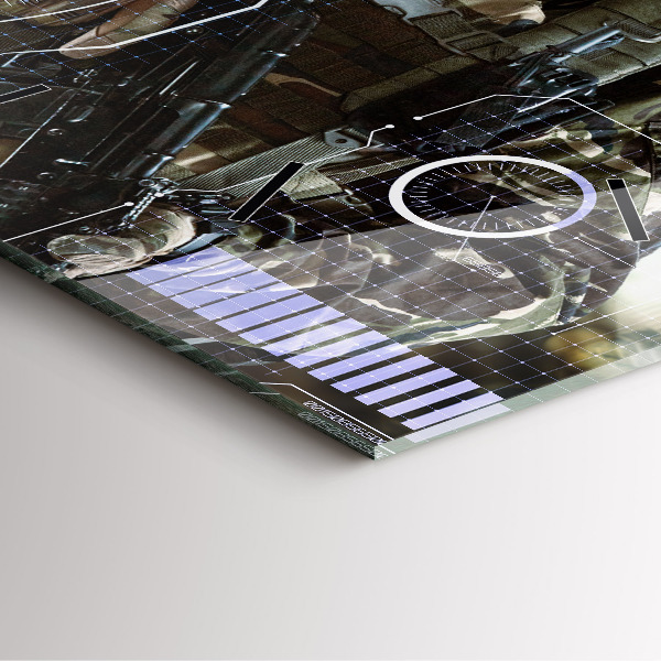 Square glass wall clock Soldier with a gun