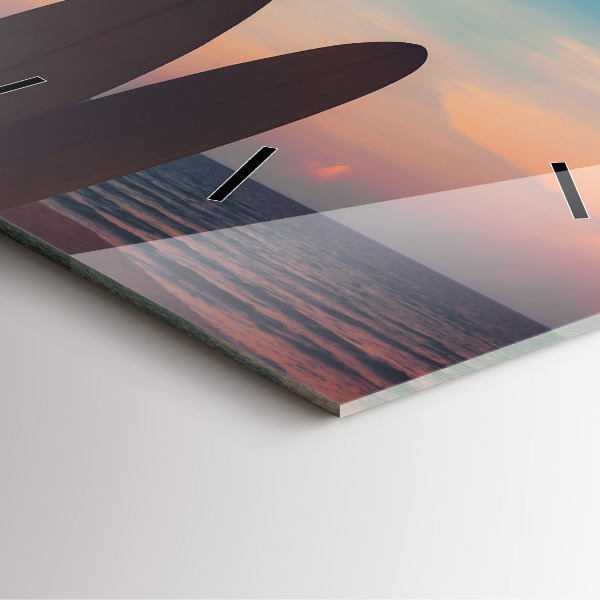 Square glass wall clock Surfing on the beach