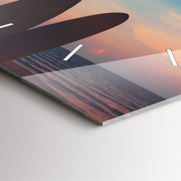 Square glass wall clock Surfing on the beach