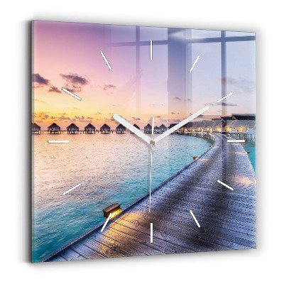 Square glass wall clock Sunset Maldives