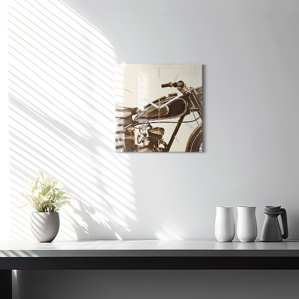 Square glass wall clock Vintage Motorcycle Sepia