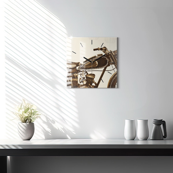 Square glass wall clock Vintage Motorcycle Sepia
