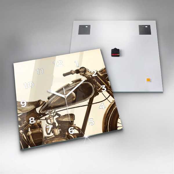 Square glass wall clock Vintage Motorcycle Sepia