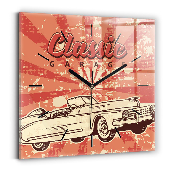 Square glass wall clock Vintage Retro car