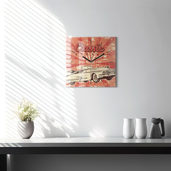 Square glass wall clock Vintage Retro car