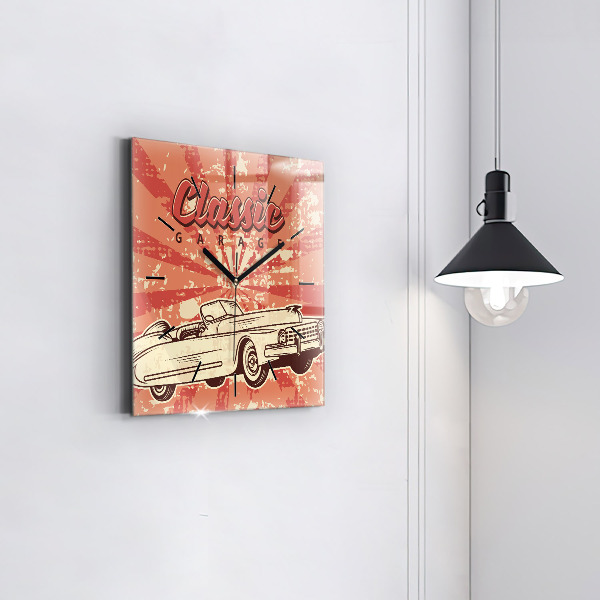 Square glass wall clock Vintage Retro car