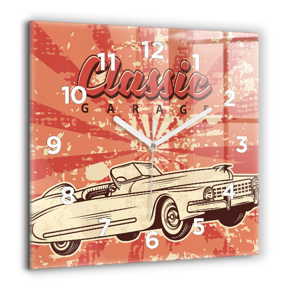 Square glass wall clock Vintage Retro car