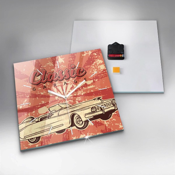 Square glass wall clock Vintage Retro car