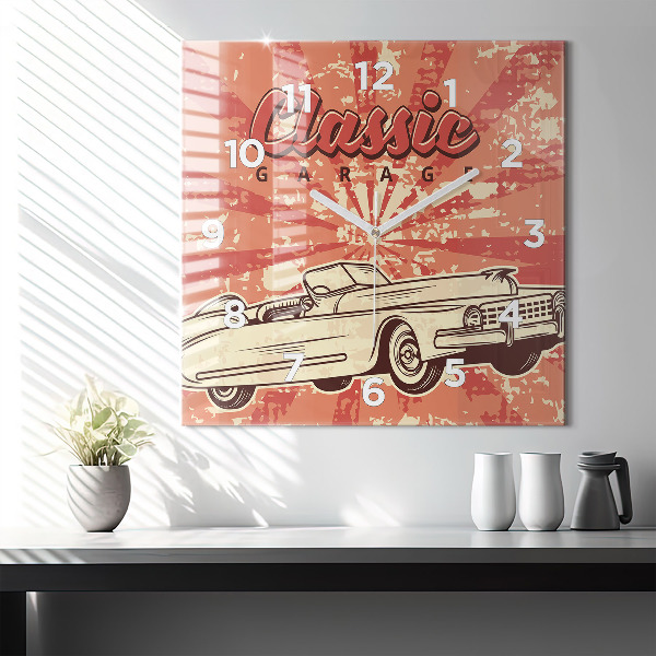 Square glass wall clock Vintage Retro car