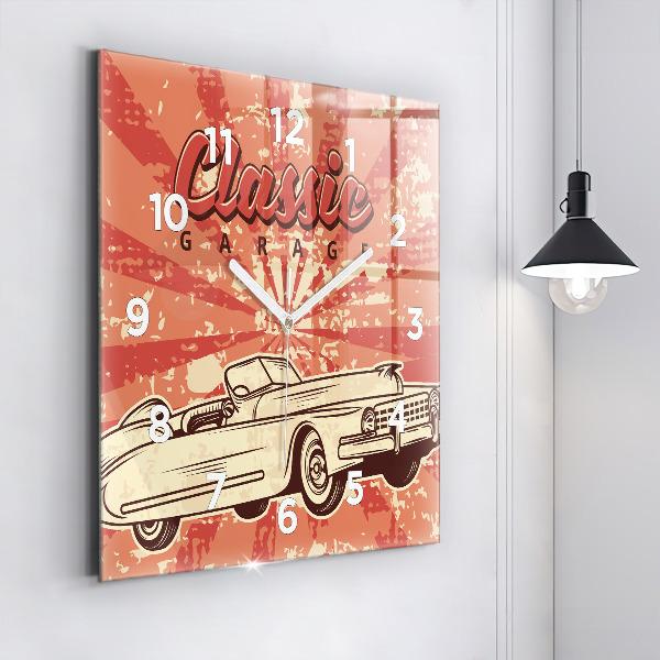 Square glass wall clock Vintage Retro car