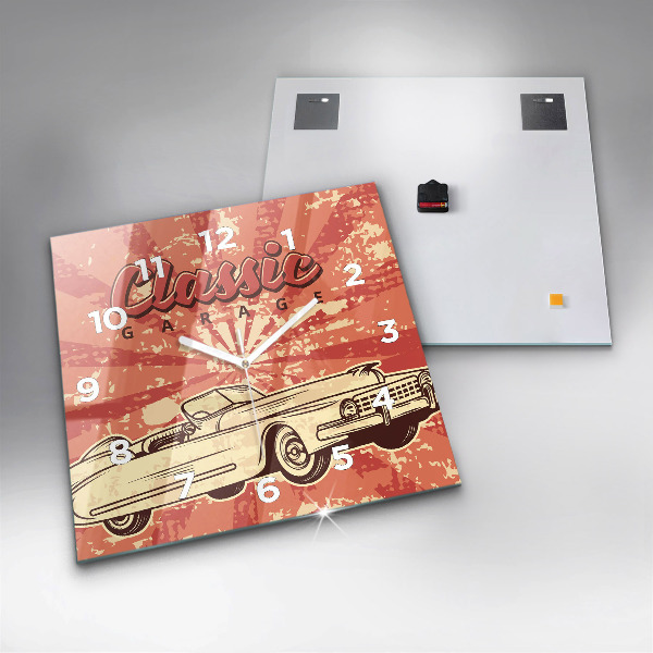 Square glass wall clock Vintage Retro car