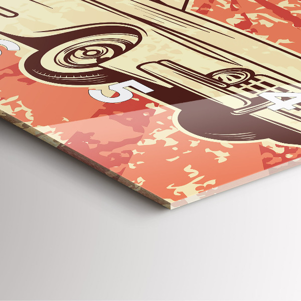 Square glass wall clock Vintage Retro car
