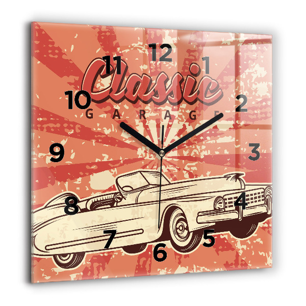 Square glass wall clock Vintage Retro car