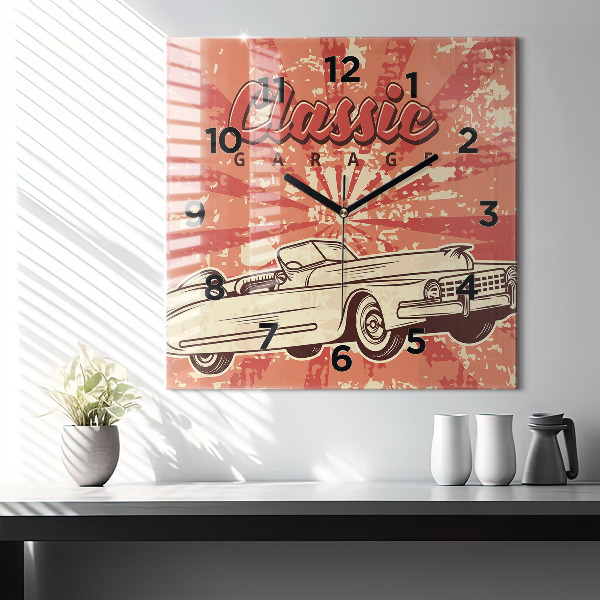 Square glass wall clock Vintage Retro car