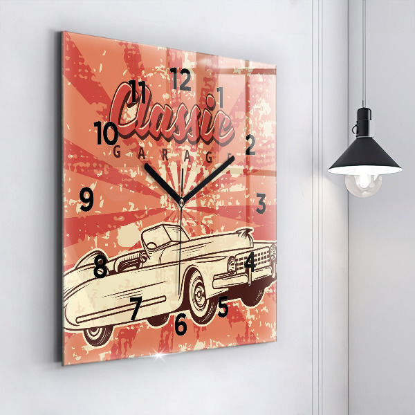 Square glass wall clock Vintage Retro car