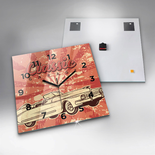 Square glass wall clock Vintage Retro car