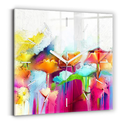 Square glass wall clock Abstract flowers