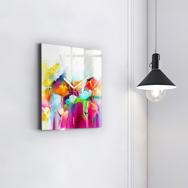 Square glass wall clock Abstract flowers