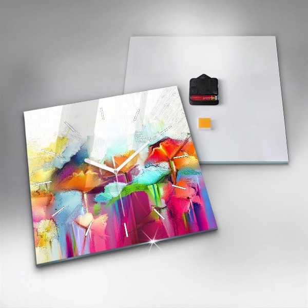 Square glass wall clock Abstract flowers