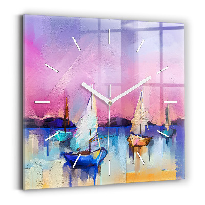 Square glass wall clock Seascape