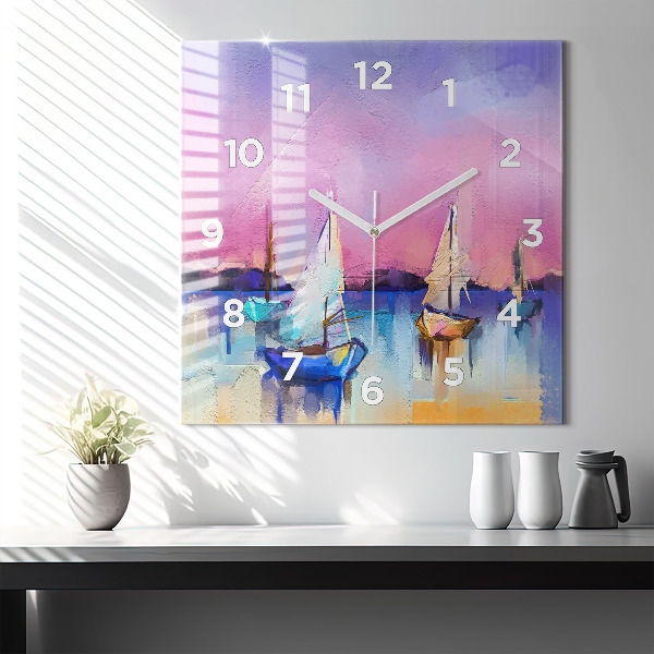 Square glass wall clock Seascape