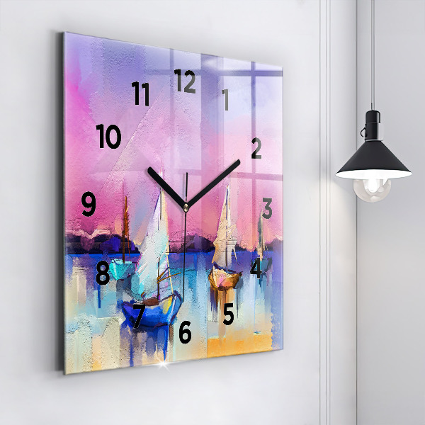 Square glass wall clock Seascape