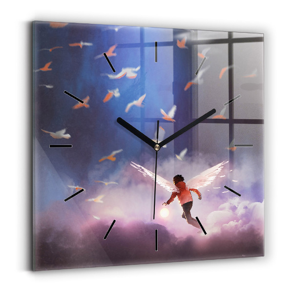 Square glass wall clock Boy with wings