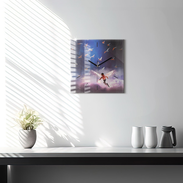 Square glass wall clock Boy with wings