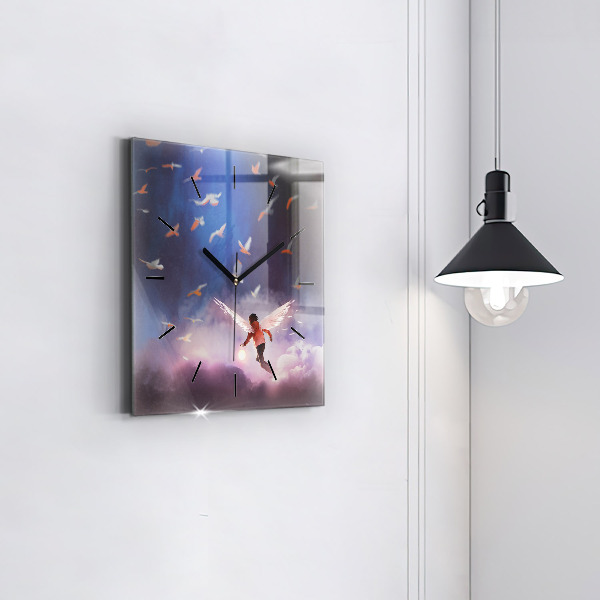Square glass wall clock Boy with wings