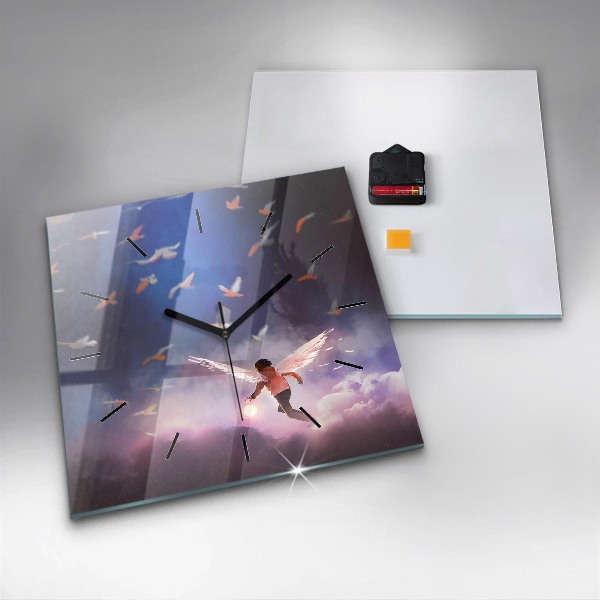 Square glass wall clock Boy with wings