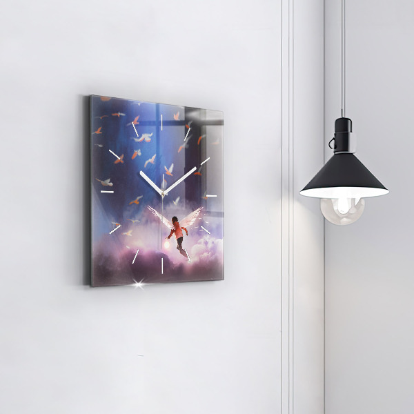 Square glass wall clock Boy with wings