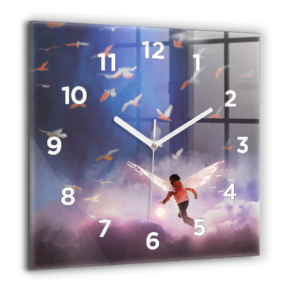 Square glass wall clock Boy with wings