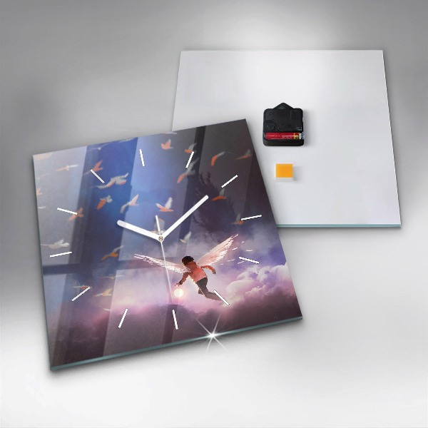 Square glass wall clock Boy with wings