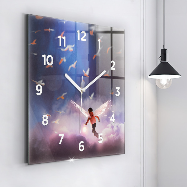 Square glass wall clock Boy with wings
