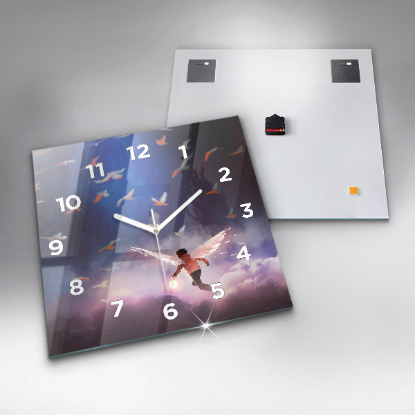 Square glass wall clock Boy with wings