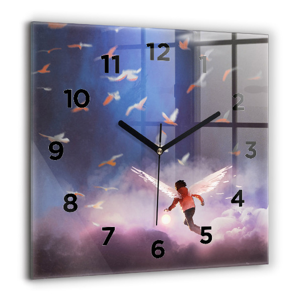Square glass wall clock Boy with wings