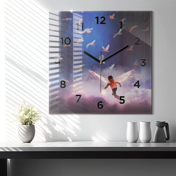 Square glass wall clock Boy with wings