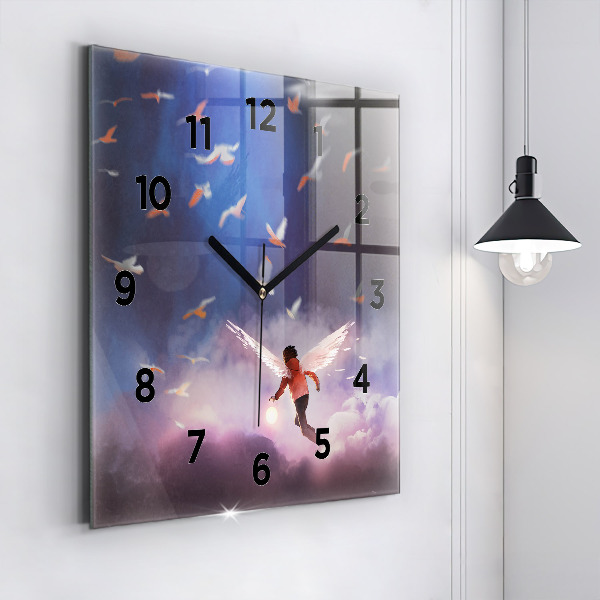 Square glass wall clock Boy with wings