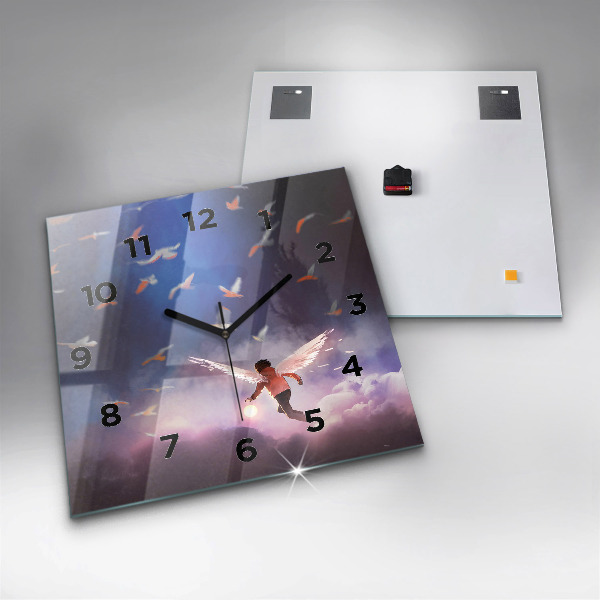 Square glass wall clock Boy with wings
