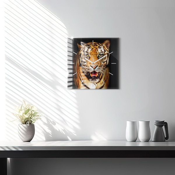Square glass wall clock Tiger - wild look