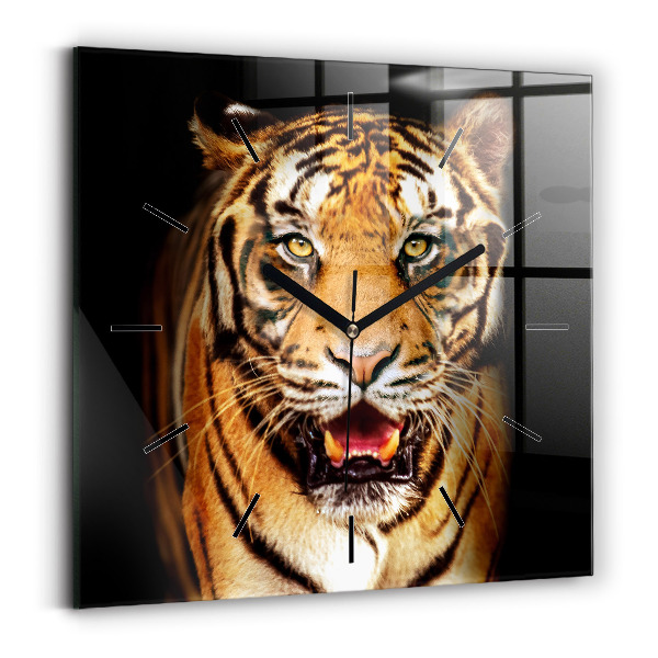 Square glass wall clock Tiger - wild look