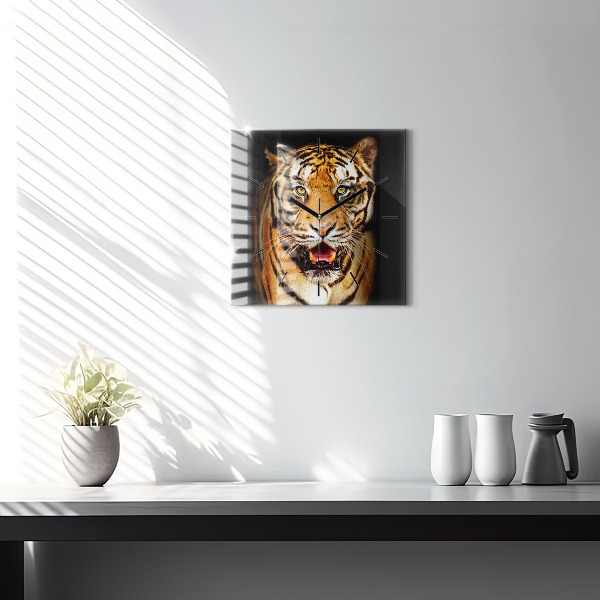 Square glass wall clock Tiger - wild look