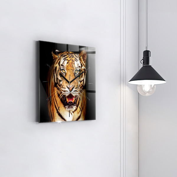 Square glass wall clock Tiger - wild look