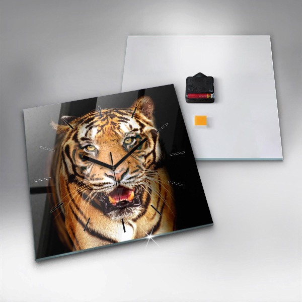 Square glass wall clock Tiger - wild look