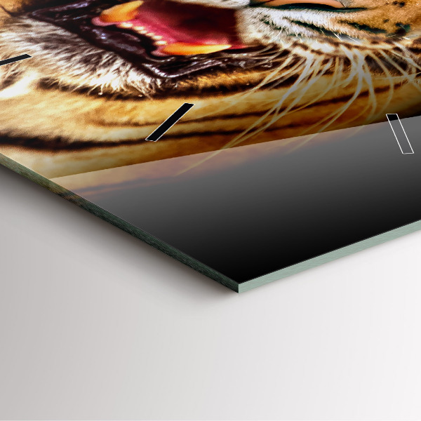 Square glass wall clock Tiger - wild look